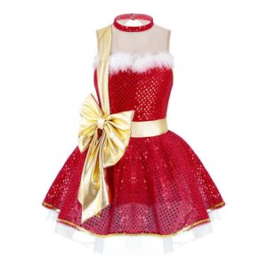 Girl's Dresses Kids Christmas Costume Sleeveless Shiny paljetter Mesh Tutu Dancewear Child Girls Ballet Dance Leotards Figur Skating Dress 231124