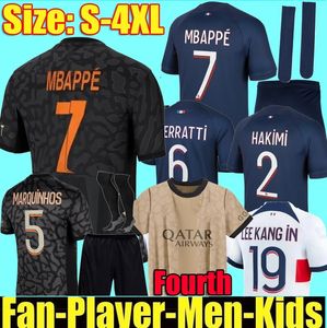 S-4XL Maillot Mbappe Soccer Jerseys Kids Kit 23/24 Player Version 2023 2024 Home Third Psgs Ugarte Shirt Hakimi Fabian Vitinha O Dembele
