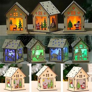 Obiekty dekoracyjne figurki świąteczne LED jasne drewniane drewniane dom słodkie drzewo wiszące ozdoby wakacyjne dekoracja 231124
