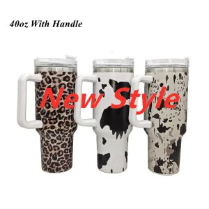 40oz Stainless Steel Tumblers Cups With Lids And Straw Cheetah Animal Cow Print Leopard Heat Preservation Travel Car Mugs Large Capacity Water Bottles 1124