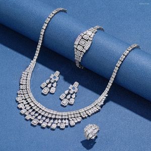 Colar brincos conjunto 2023 elegante cúbico oxidado gota de água design 4 peças feminino e jóias de noiva nigeria casamento