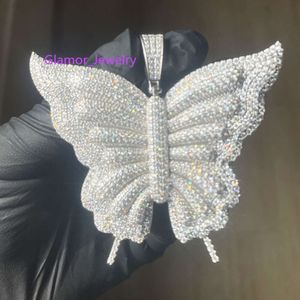 Anpassad S Sier Butterfly White Gold Plated D VVS Moissanite Diamond Hiphop Custom Pendant