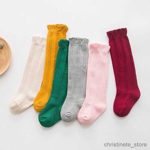 Kids Socks 2023 New Spring Autumn Baby Girls Cotton Knee High Long Socks Kids Toddler Solid Color White with Ruffles Lace Frilly Stockings R231204
