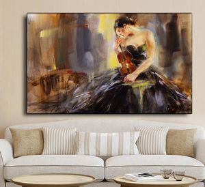 Kobieta grająca na skrzypcach Nowoczesny abstrakcyjny obraz olejny Płótno sztuka skandynawskie plakaty wydrukuje obraz ścienny do salonu dom9867834