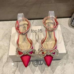 NEW Dress Shoes MACH Rhinestones Women Pumps Crystal Bowknot Satin Summer Lady Shoes Genuine Leather High Heels Party Prom Shoe
