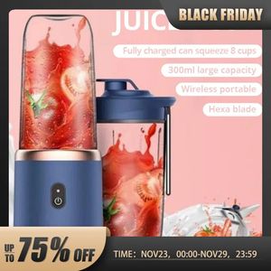 Fruktgrönsaksverktyg 1PC BluePink Portable Small Electric Juicer Rostfritt stål Blad Cup Automatisk smoothie Blender Kitchen Tool 231124