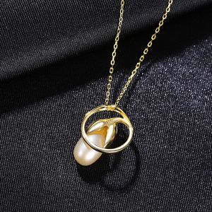 Charmig Pearl Tulip S925 Silver Pendant Necklace Women's Fashion Luxury Plating 18K Gold Flower Halsband Sexig krage kedja avancerad smycken Valentin daggåva