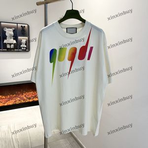 Xinxinbuy Men designer tee t shirt 23SS Lightning Rainbow Gradient Letter Short Sleeve Cotton Women Black Apricot XS-XL