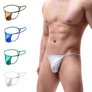 Roupa interior sexy masculina de couro falso pu wetlook t volta tanga u convexo bulge bolsa g string mankini homme calcinha de cintura baixa