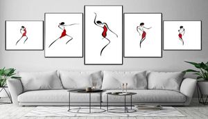 Stampe su tela Dipinti Wall Art Home Decor 5 Pezzi NeroBiancoRosso Astratta Danza Donne Pittura Minimalista Poster per camera da letto3040142