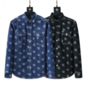 2024 Männer Designer Mantel Denim Jacke Doppelbuchstabe Leder Taschen Jacquard Männer Casual Hemden Hemd Langarm Frauen Blau M-3XL