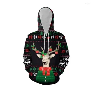 Erkek Hoodies büyük boy erkek kadın kazakları Noel 3d kapüşonlu şık giyim açık süveter kırmızı komik ren geyiği jumper sokak kıyafetleri y2k üstleri