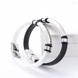 Bangle Silicone Bracelet For Men Stainless Steel Plate Bracelets Blank Engrave Black/White Metal Wholesale 10pcs