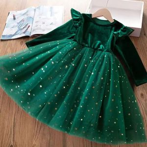 Girls Dresses Green Christmas Dress for Autumn Winter Full Sleeve Sequins Year Party Costume Kids Clothes 38 Y 231124