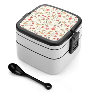 Dinnerware Vintage Floral Print Bento Box Lunch Thermal Container 2 Layer Healthy Flower Botanical Pattern