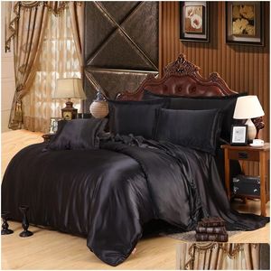 Bedding Sets 31 Solid Color Black Satin Silk Luxury Cool Set For Summer With Duvet Er Flat Sheet Pillowcase 221208 Drop Delivery Hom Otcpn