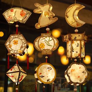 Other Event Party Supplies Mid Autumn Festival Ancient Paper Lantern Diy Handmade Material Bag Children's Hand Rabbit Lantern Home Decoration Accessories 230425