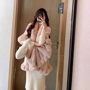 Women's Wool Blends Winter Plaid Cape For Women Loose Coat Winter Faux Fox Fur Poncho Wool Coats Women Tassel Cloak Warm Outwear 231124