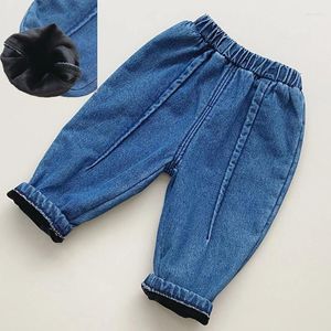 Trousers 0-4Yrs Thick Plus Velvet Pants For Little Boys Clothes Winter Cozy Denim Toddler Girls Clothing Children Xmas