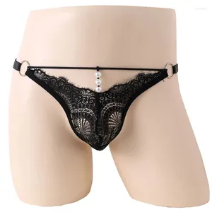 Cuecas masculinas sexy roupa interior gay laço pérola briefs homem transparente deslizamento respirável seda de secagem rápida sissy tangas