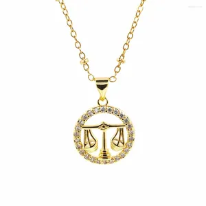 Pendant Necklaces Luxury Twelve Constellations Necklace For Women Gold Plated Copper Zircon Zodiac Signs O-Chain Designer Jewelry Gift