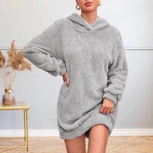 Abiti casual Abito di media lunghezza da donna Mini accogliente peluche con cappuccio da donna invernale morbido caldo elegante pullover sopra il ginocchio per l'autunno