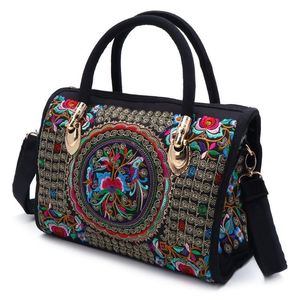 Evening Bag Floral Embroidered Handbag Ethnic Boho Canvas Shopping Tote Zipper 230424