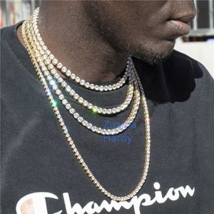 Hip Hop 3mm Tennis Necklace Gold Plated Stainless Steel Mens Moissanite Diamond Necklace Iced Out Tennis Chain