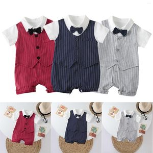 Girl Dresses Summer Short Sleeved Onesie Children's English Gentleman Style Baby One Year Old Dress Boy Infant Clothes