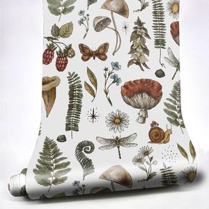 Wallpapers Tropical Jungle Plant Floral Wallpaper Self Adhesive Mushroom Butterfly Leaves Stickers Contact Paper Peel And Stick