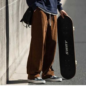 Calças masculinas calças casuais soltas em linha reta calças de veludo cintura elástica moletom moda streetwear primavera masculino esportes jogger calças zln231125