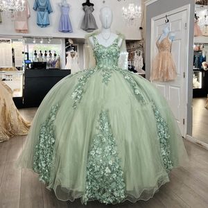 Oliwek szałwii koronkowe kwiaty quinceanera sukienki aplikacje księżniczki balowa bal maturalny 16 sukienki