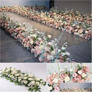 Decorative Flowers Wreaths 50/100Cm Diy Flower Wall Arrangement Supplies Silk Peonies Rose Artificial Row Decor Iron Arch Drop Deliver Dh7To