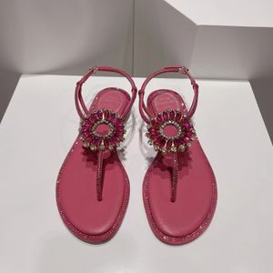 Rene Caovilla sandali con tacco piatto girasole acqua fibbia con diamanti cinturino alla caviglia in vera pelle fibbia scarpe casual firmate donna classico sandalo con punta a clip