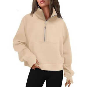 2023 Autumn/Winter LULUWomen's New Half Zipper Short Stand Neck Plush Solid Color Sweater