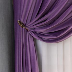 Cortina Estilo europeu Veludo roxo para sala de estar Janela nórdica do quarto