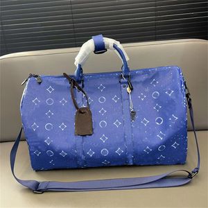 Duffle Bag weekend Travel Bag Men Large Capacity Pillow Designer Luggage Handbag Luxury Real Leather Women Sport Blue printing duffel bags 55cm