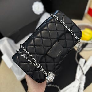 Womens Classic Mini Flap Quilted Bags Crush Shimmer Glitter Bead Ball Purse Silver Metal Hardware Matelasse Chain Crossbody Shoulder Handbags Back Pouch 22CM/25CM