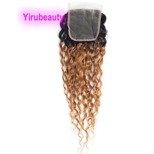 Indisches Echthaar 1B / 30 Ombre Farbe 4X4 Spitzenverschluss 10-24 Zoll Wasserwelle Locker Yirubeauty Kinky Straight