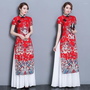 Повседневные платья весны и летних женских модифицированных длинных платье Cheongsam китайское мама с короткими рукавами