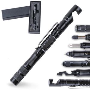 Fountain Pens Outdoor Survival Tool Multifunktionell Tactical Pen Mobiltelefonhållare Taktisk självförsvar Pen Touch-skärm med skruvkompass 231124