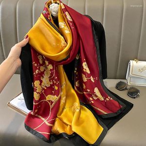 Halsdukar 2023 Spring Large Silk Scarf For Women Luxury Elegant Floral Print Soft Satin Shawls Wraps Hijab pannband Foulard Female