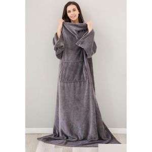 Blankets Soft Warm Long Fleece Blanket With Sleeves Coral Pocket Adt Winter Wash Flannel Robe Drop Delivery Home Garden Textiles Dh78W