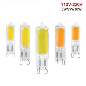 Mini LED G9 المصباح الكهربائي 5W 7W 10W COB GLASS 110V 220V LED مصباح LED لإضاءة قلادة الثريا