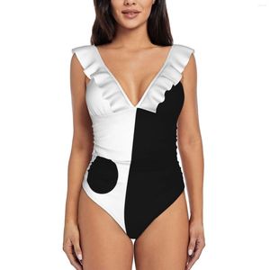 Women's Swimwear Mod Design Black And White Dress With Circle Women'S Ruffle One Piece Swimsuit Bodysuit Bathing Suit