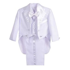 Kläder sätter pojkar bröllop födelsedagsfest blazer smoking baby pojke dopande outfit kappa skjorta byxa väst bowtie gentleman kostym dopkläder w0425