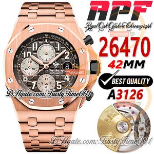 APF 42mm 26470 A3126 Automatisk kronograf Mens Watch Rose Gold Grey Textured Call numeral Markers Rostfritt stål Armband Super Edition TrustyTime001watches