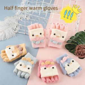 Fashion Autumn Winter Children Plush Knitted Gloves Flip Fingerless Gloves Cute Cartoon Rabbit Kids Warm Half-Finger Gloves