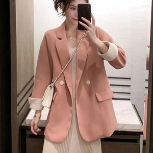 Kadınların Takımları Gevşek Pembe Blazers Colorblock Kadın Paltolar ve Ceketler Trend 2023 Dış Giyim Kore Lüks Giyim Satışı