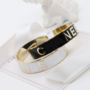Tennis Fashionable and Modern Heavy Industry Gold Plated Brass High Quality Enamel Letter Two Color Women's Open Bracelet